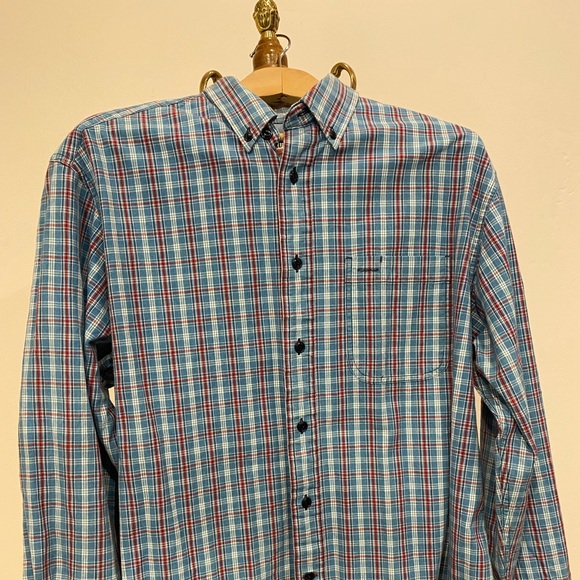 MENS MED EDDIE BAUER RED,WHITE,BLUE BUTTON DOWN - Picture 2 of 6